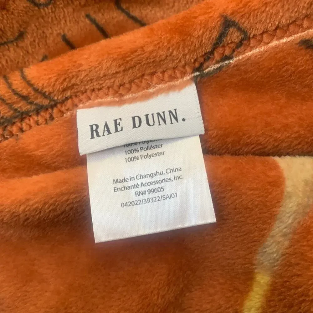 Rae Dunn Hocus Pocus Blanket Orange with Cauldron Broom Witch Hat Shoes 50x70